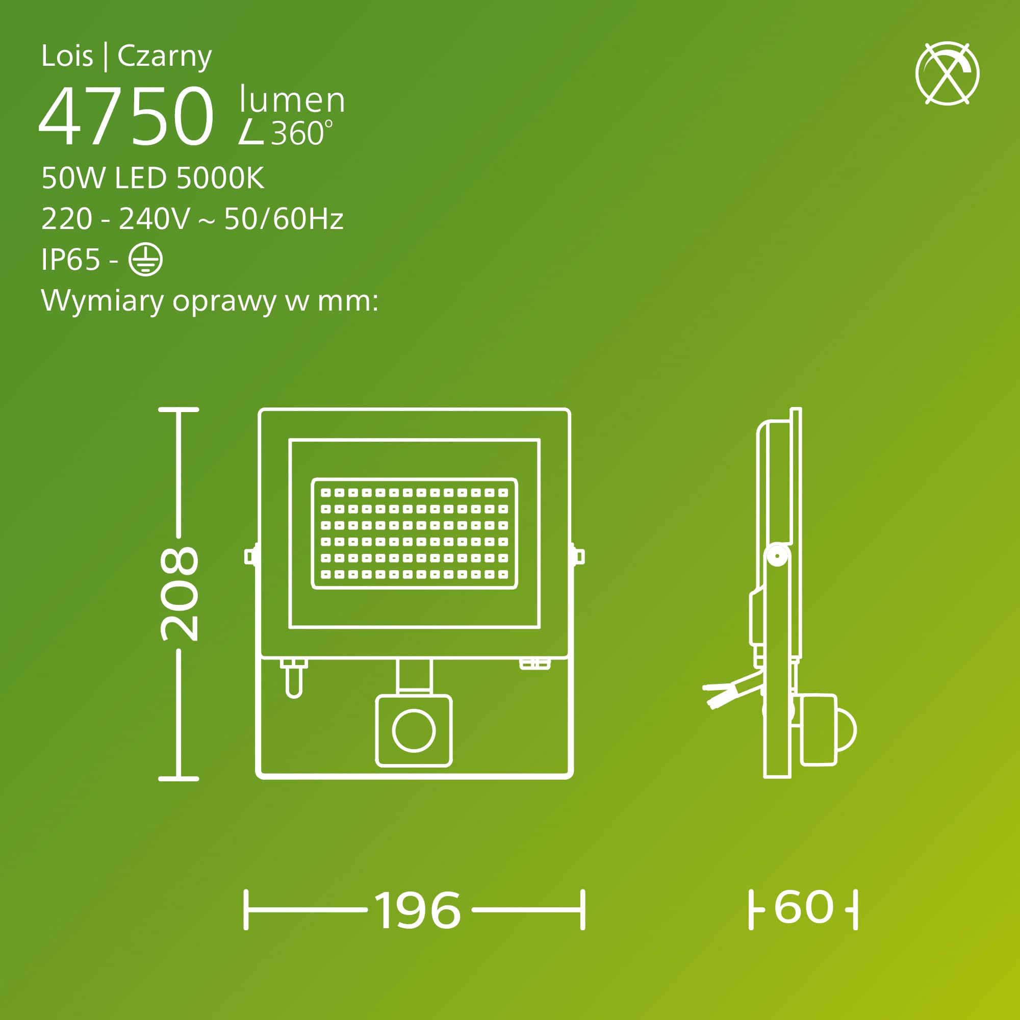 Philips Lois Zewnętrzna Lampa Floodlight z Czujnikiem, 50 W, 5000 K, Czarna