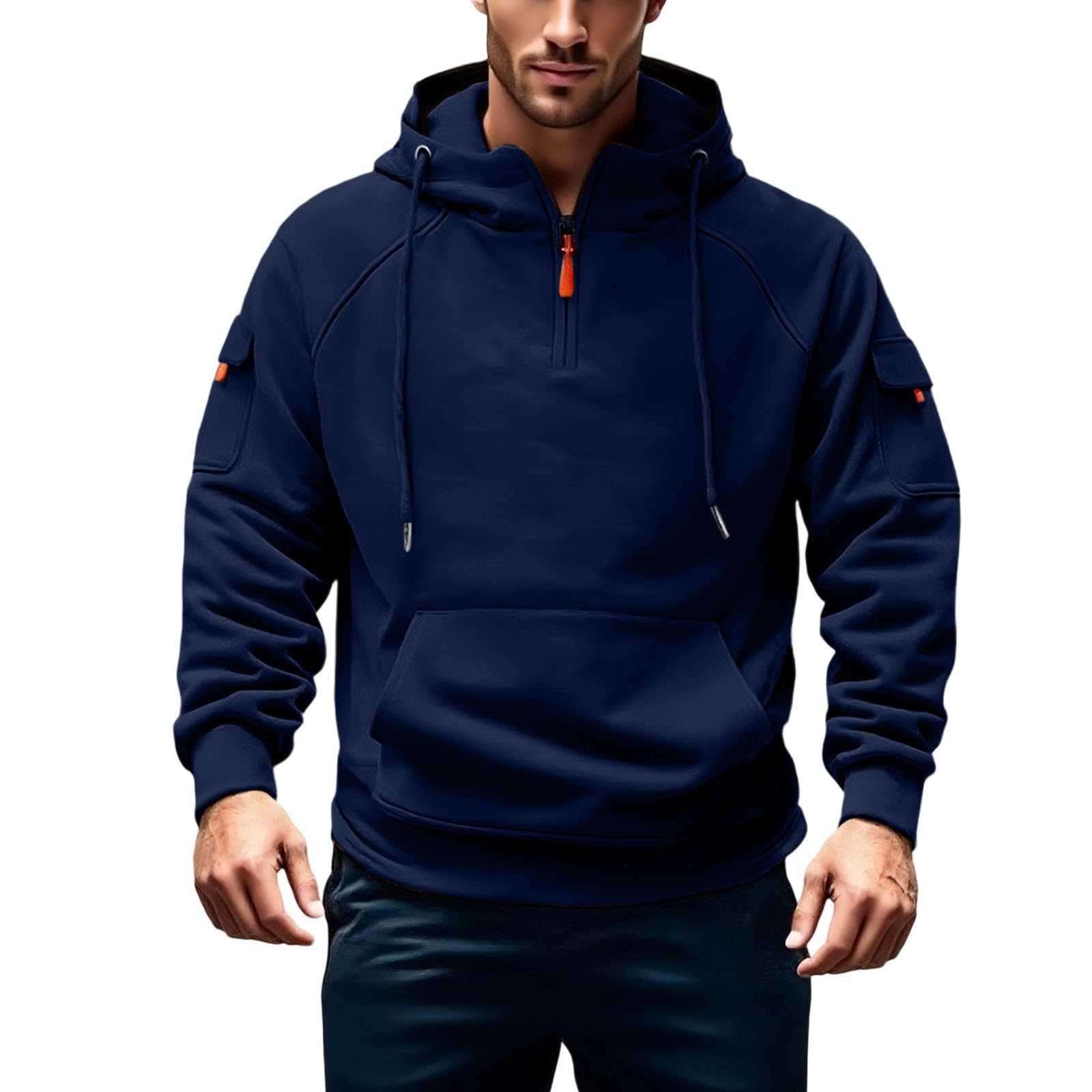 Sweat A Capuche Homme Grande Taille,Pull À Capuche Homme Zippé,Veste Hommes Hiver 2025 Col Roulé,Sweat-Shirt De Travail pour Hommes Plusieurs Poches,Gilet Fermeture Éclair Rétro