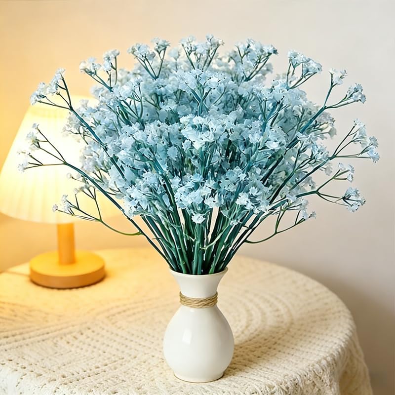 10 Pcs Babys Breath Light Blue Artificial Flowers, Real Touch Gypsophila Fake Flowers for Wedding, Home Decor, Vase Filler, Table Centerpieces, Party Decorations