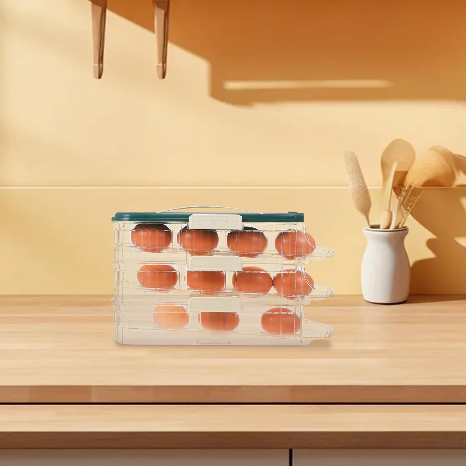 Automatic Rolling Egg Storage Rack Three Layer, Green Refrigerator