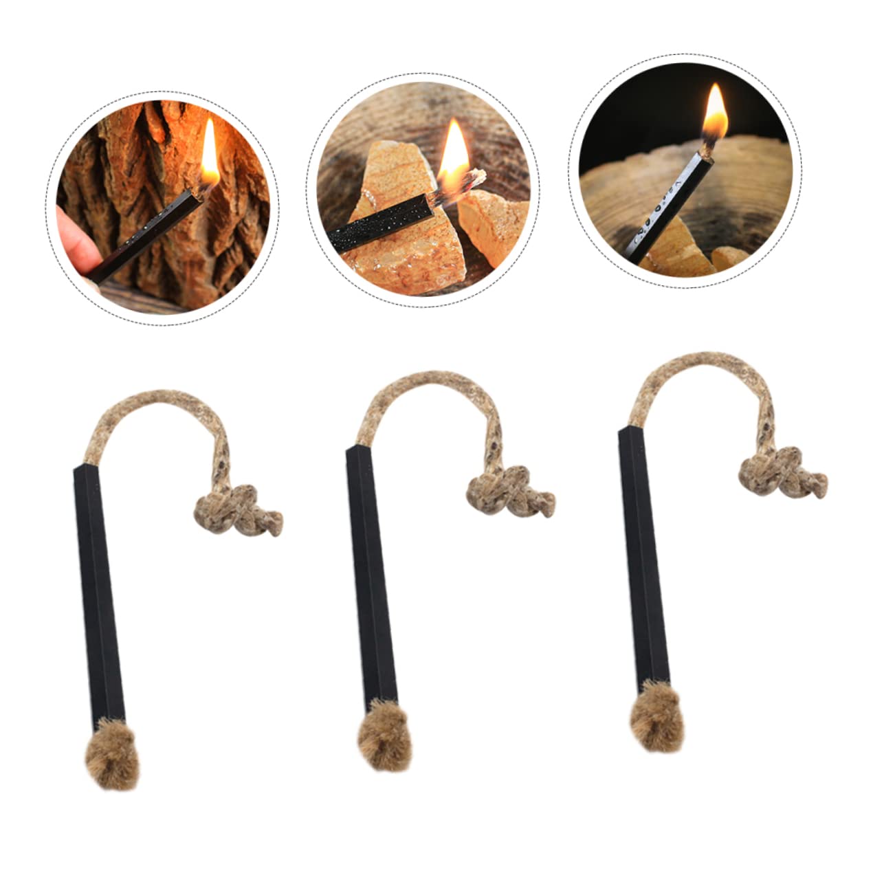 BESTonZON 3 Ensembles Allumage Allume Feu Allume-feu Camping Allume-feu Étanche Départ Corde À Mèche Extérieure Allume-feu À Mèche De Cire Pratique Noir Corde De 6 Pièces * 3