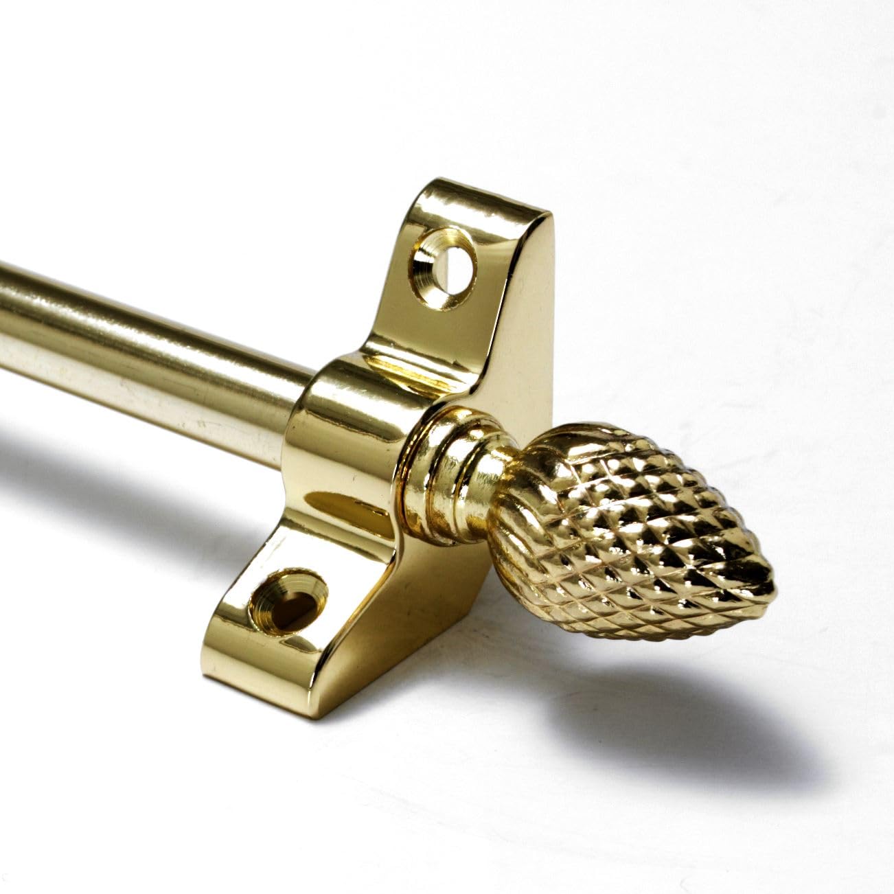 Set of 13, Stair Carpet Rods, Pine Finials, Suitable for Carpet Runners Up to 70 Centimetre Wide. (Polished Brass)