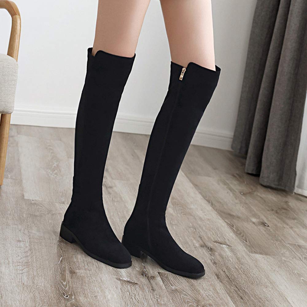 CUTEHEELS Damen Overknee Stiefel Blockabsatz 3cm Reißverschluss Runde Zehe