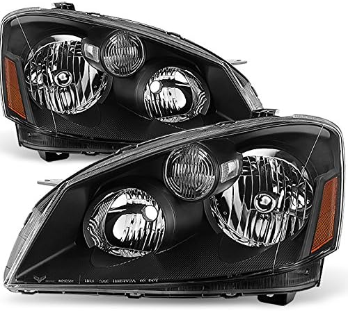 AKKON - For Nissan Altima Black Bezel Halogen Type Headlights Front Lamps Replacement Left + Right Pair