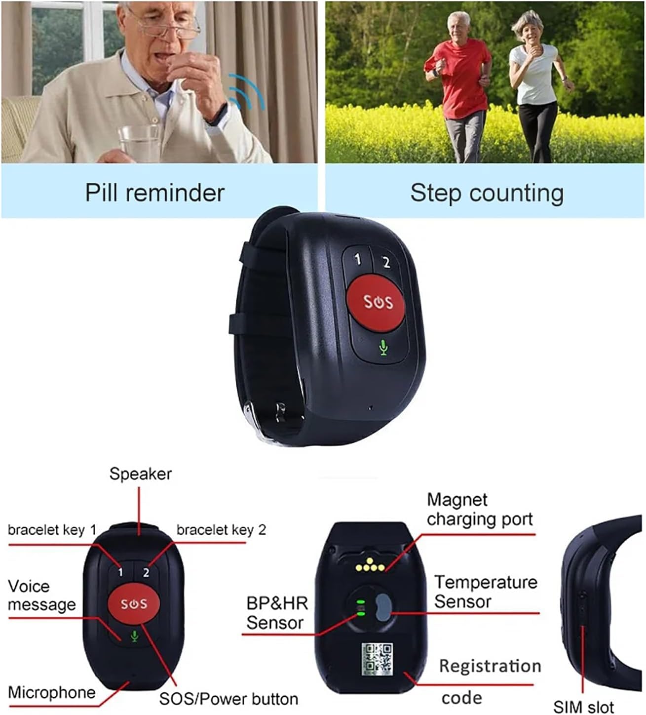 Reloj Inteligente GPS Para Personas Mayores, Localizador Para Personas Mayores, Monitoreo De Frecuencia Cardíaca Y Presión Arterial, Seguimiento Histórico, IP67 a Prueba De Agua, Alarma De Caída