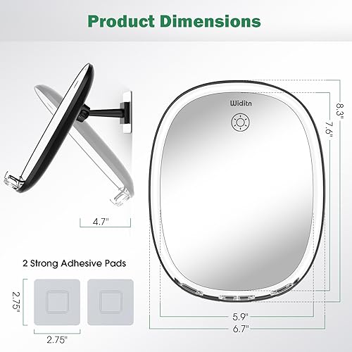 Miniatura 6 de Espejo de ducha sin niebla para afeitar, luces regulables de 3 colores, espejo antivaho con soporte para afeitar, vidrio inastillable y resistente