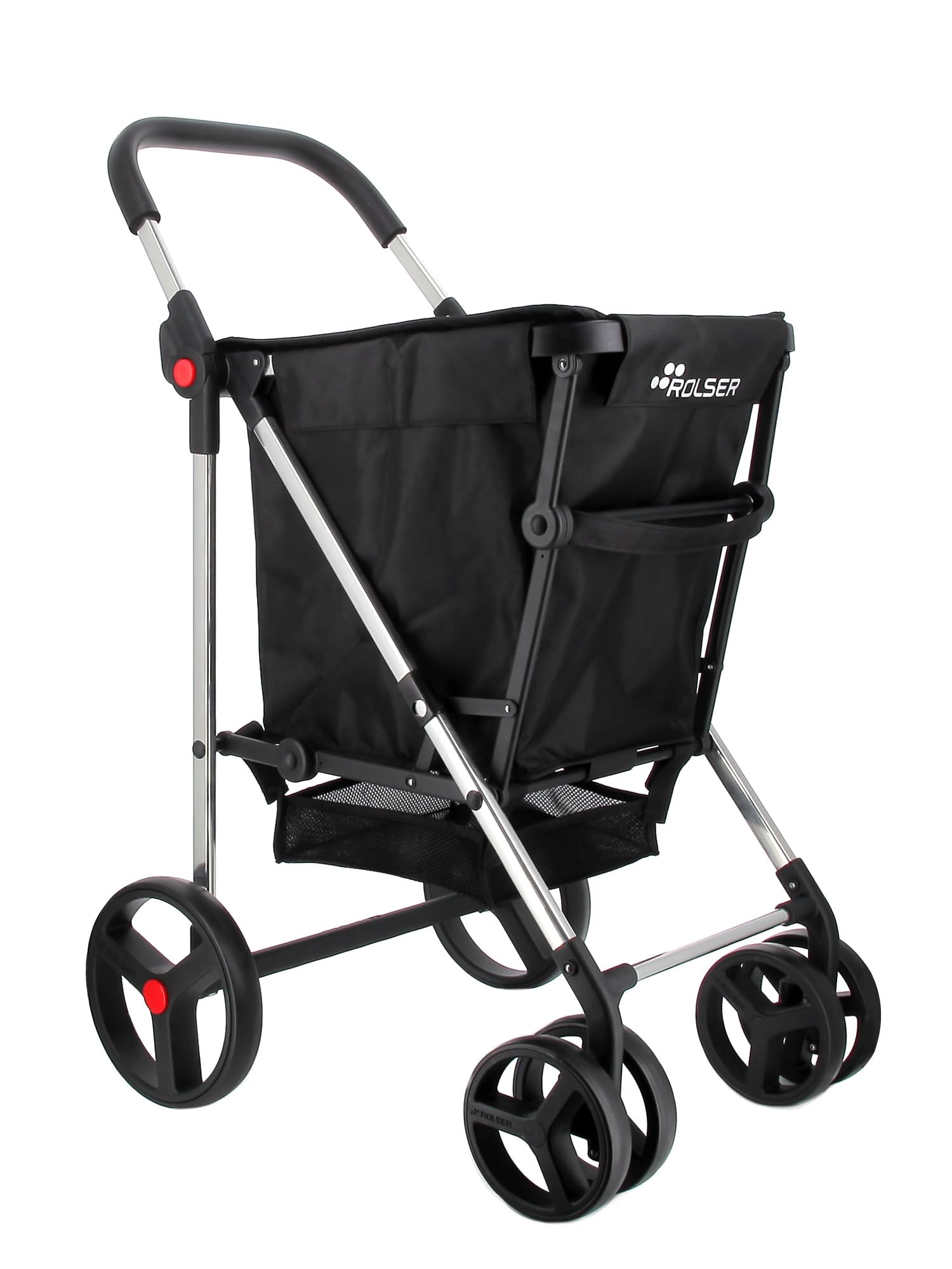 Carro Rolser Basket MF 4 Ruedas Grandes 2 Giratorias Plegable - Negro