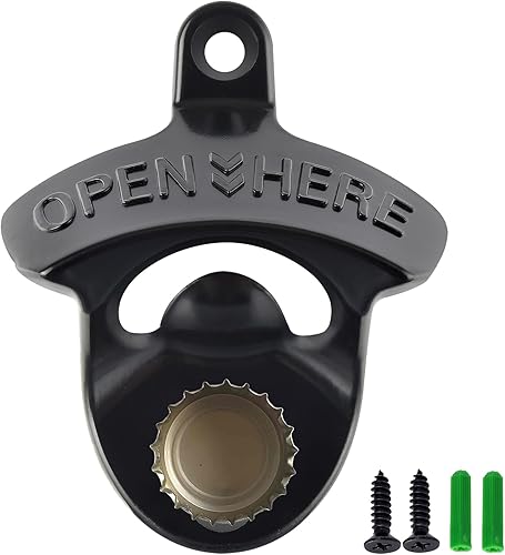 Miniatura 23 de Abrebotellas montado en la pared de oro antiguo con imanes incrustados, abridor de botellas de cerveza Haning magnético inoxidable en relieve