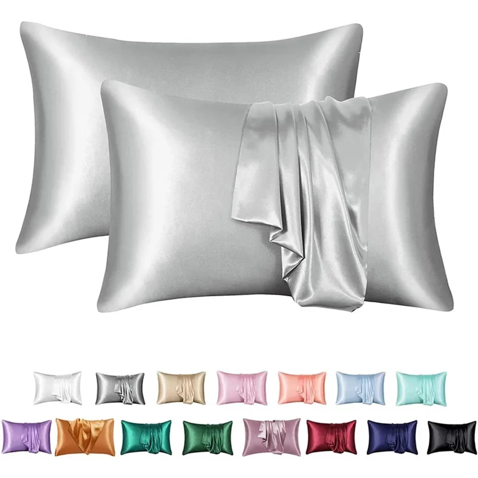 Federa Seta Federe setose morbide e lisce for la pelle in raso for casa(Light grey,51x102cm(20x40in)2pc)