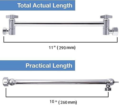 Miniatura 9 de Cabezal de ducha de lluvia con brazo de extensión ajustable de 11 pulgadas, cabezal de ducha cuadrado grande de acero inoxidable de alto flujo,