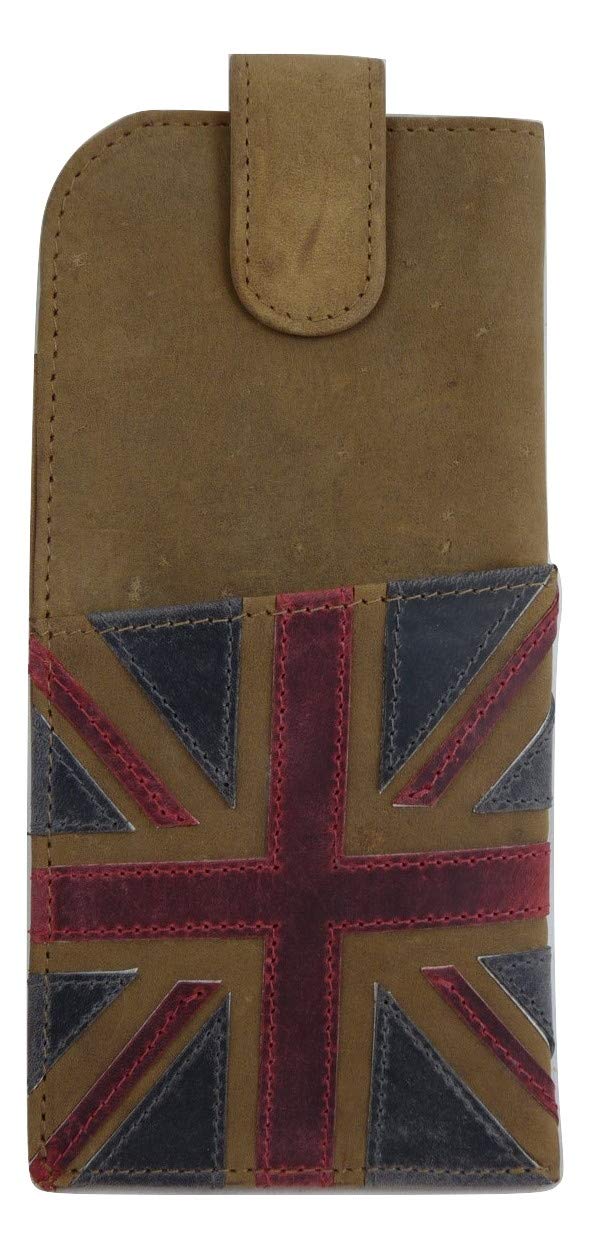 Union Jack Glasses case Soft Leather Wide tab top by Mala leather (Brown)