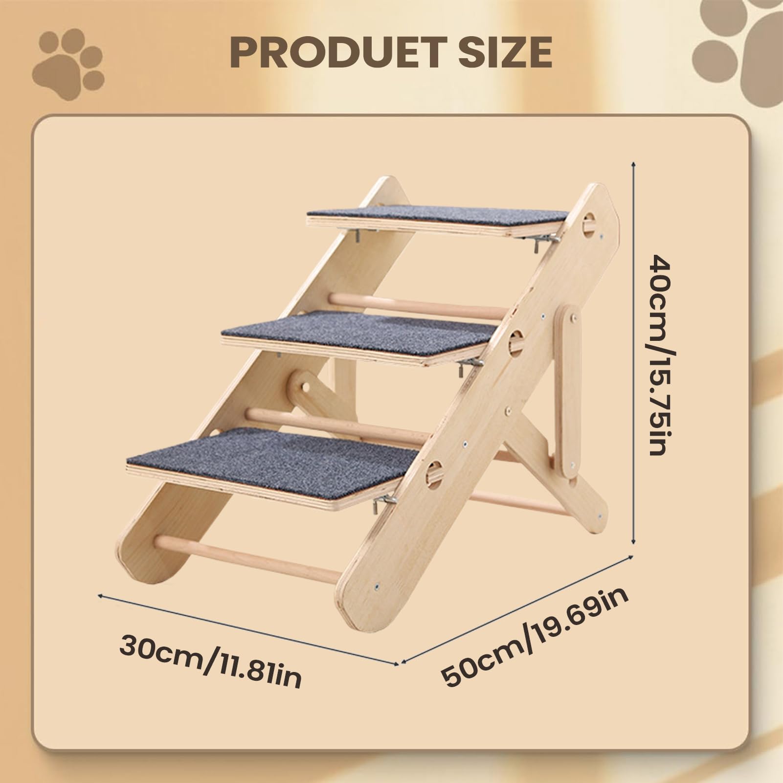 Rampa para Perros Plegable Escalera de 3 Peldaños para Mascotas | para Perros Pequeños para Subir al Sofá, Sillón, Cama o Utilizar en Salón y Dormitorio