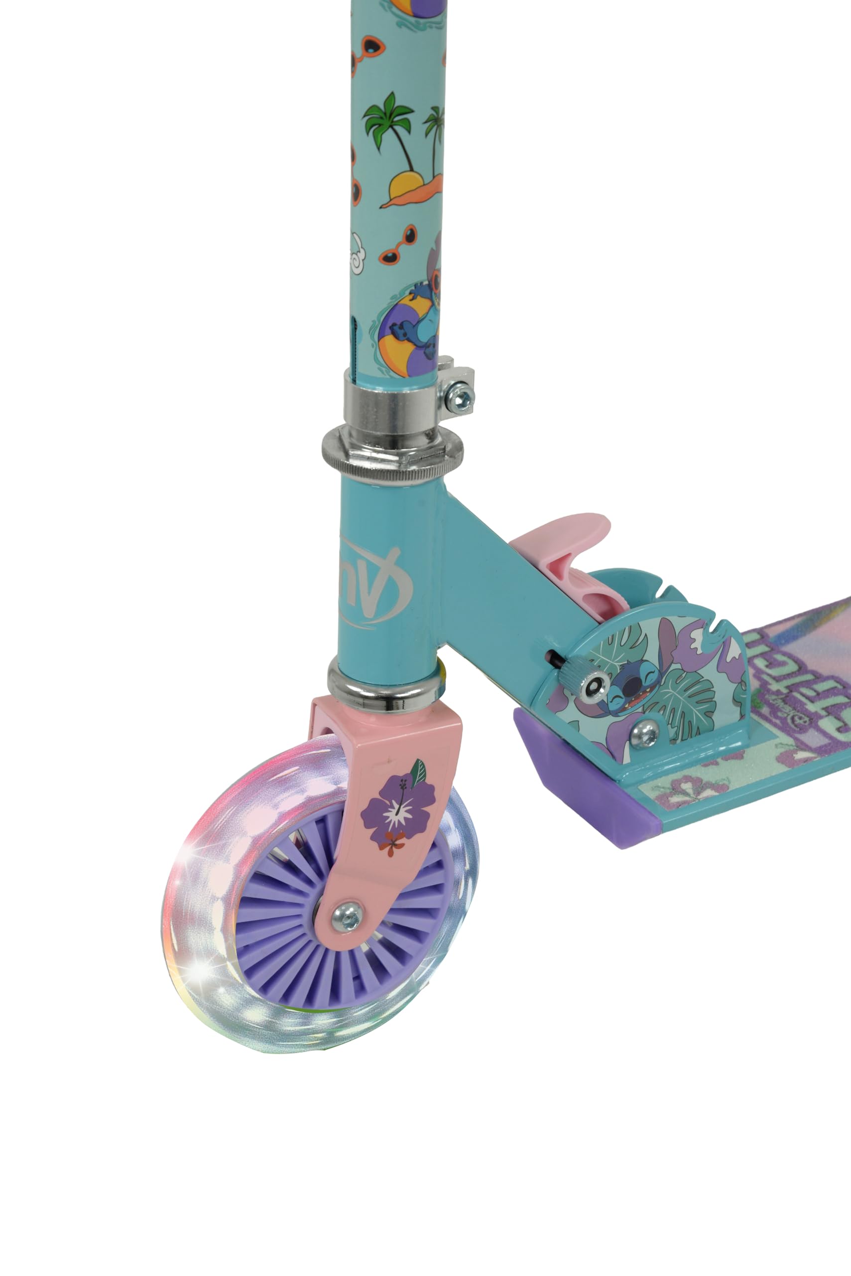 Stitch - Patinete Infantil para niñas y niños, Plegable, para niños y niñas, Patinete Iluminado Ajustable, Ruedas iluminadas, 58 x 30 x 80 cm