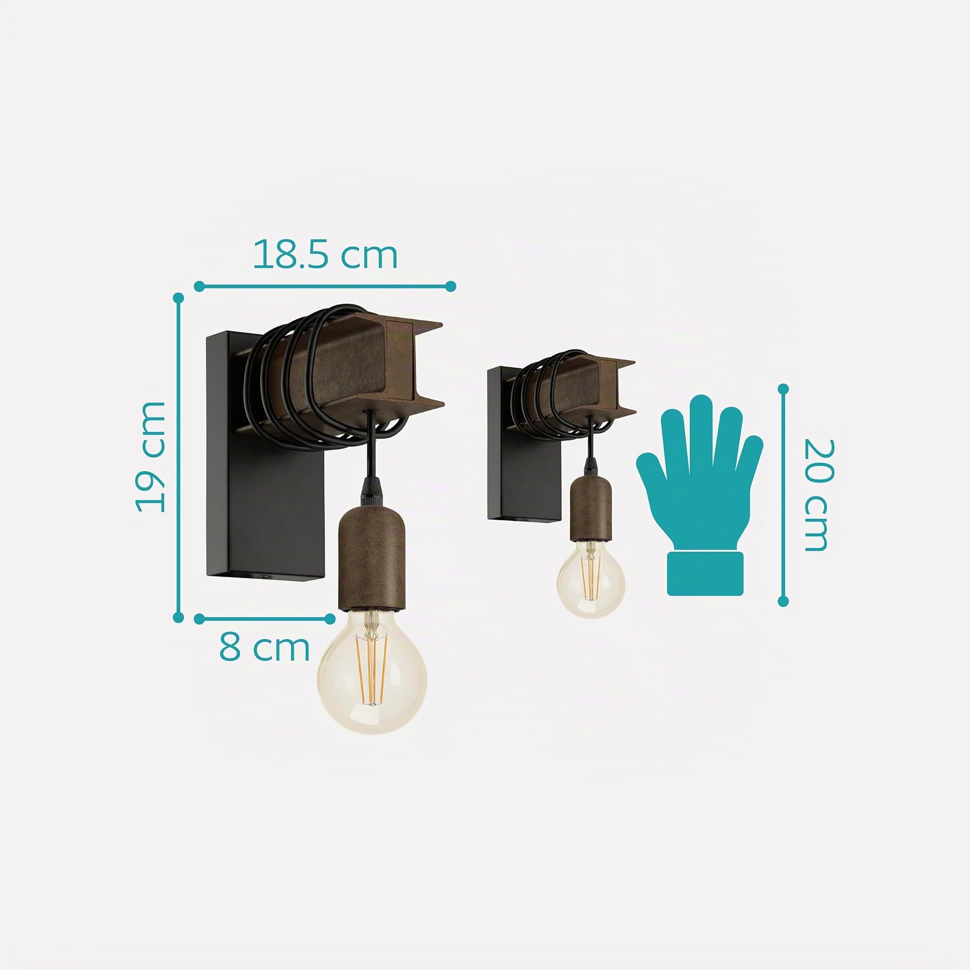 Eglo Lampada da parete Townshend 4, plafoniera vintage a uno punto luce, lampada da parete dal design industriale, lampada retrò in acciaio, nero, marrone, E27