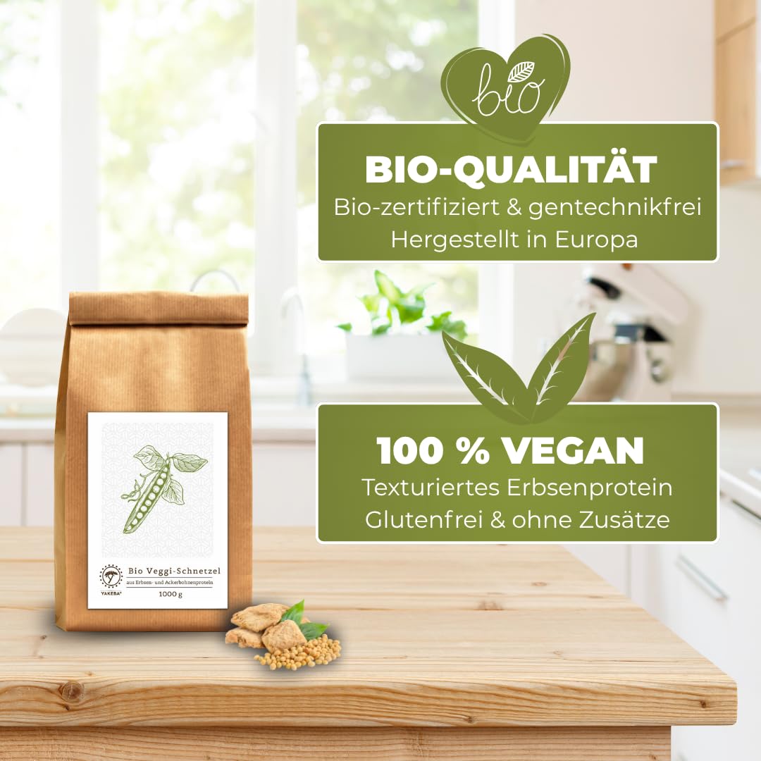 YAKEBA/BIO Veggi-Schnetzel / 1000g / Aus Erbsen- & Ackerbohnenprotein/Europäischer Anbau/Fleischersatz/proteinreich & glutenfrei/Erbsen Schnetzel