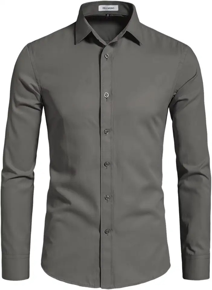 Men's Long Sleeve Button Up Shirts Solid Slim Fit Casual Business Formal Dress Shirt