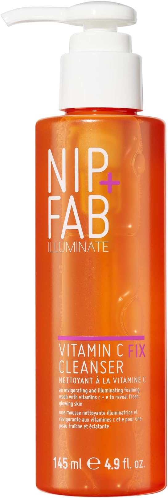 Nip + Fab Vitamin C Fix Cleanser – Brightening Face Wash with Vitamin C, Panthenol (Vitamin B5) and Vitamin E for Radiant, Hydrated & Glowing Skin, Vegan, 145ml
