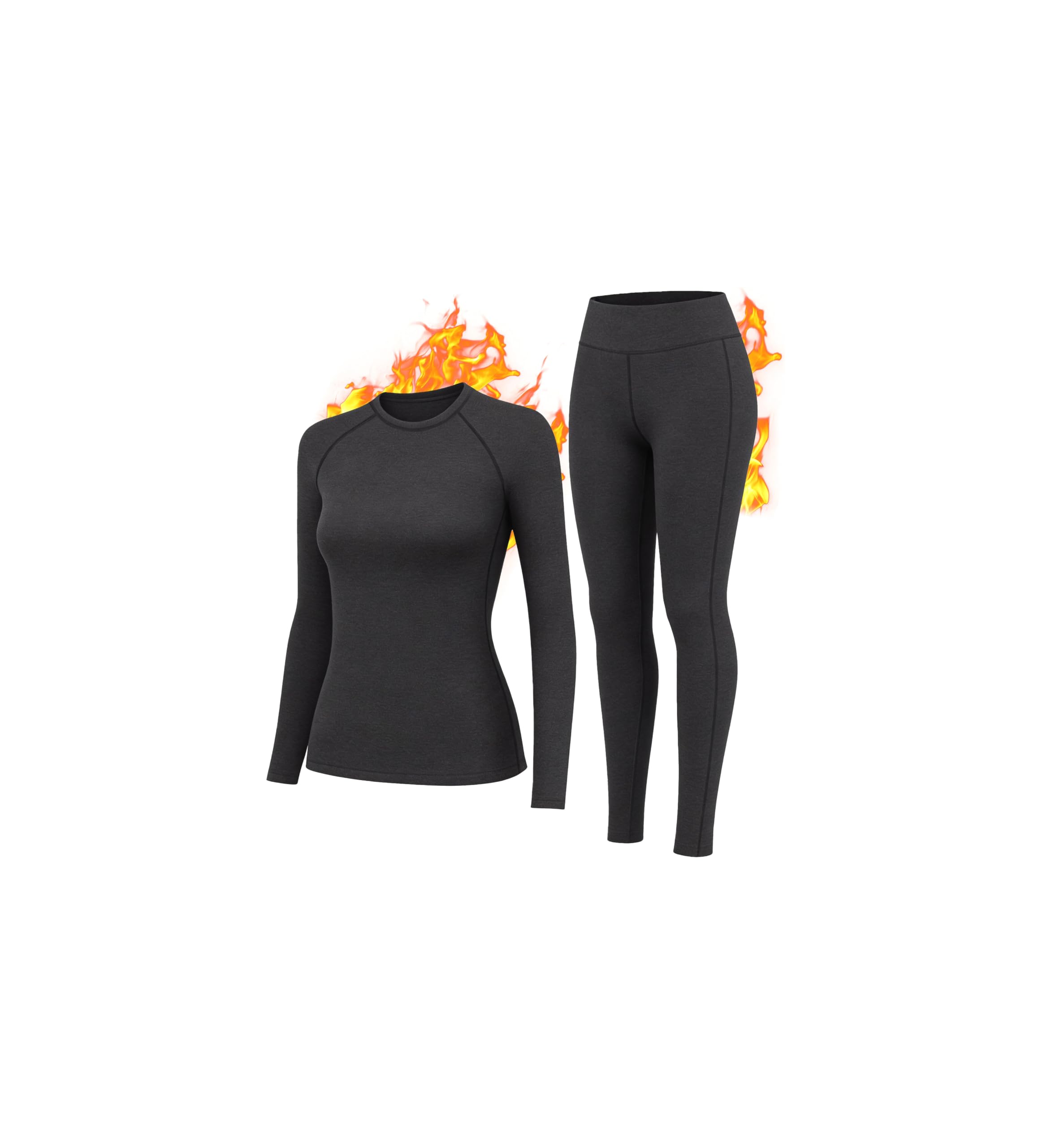 HiZiTi Thermounterwäsche Damen Skiunterwäsche Set Winter Dunkelgrau Funktionsunterwäsche Thermo Unterwäsche Ski Damen Warm Atmungsaktive Thermowäsche mit Thermounterhose Thermounterhemd Langarm XS