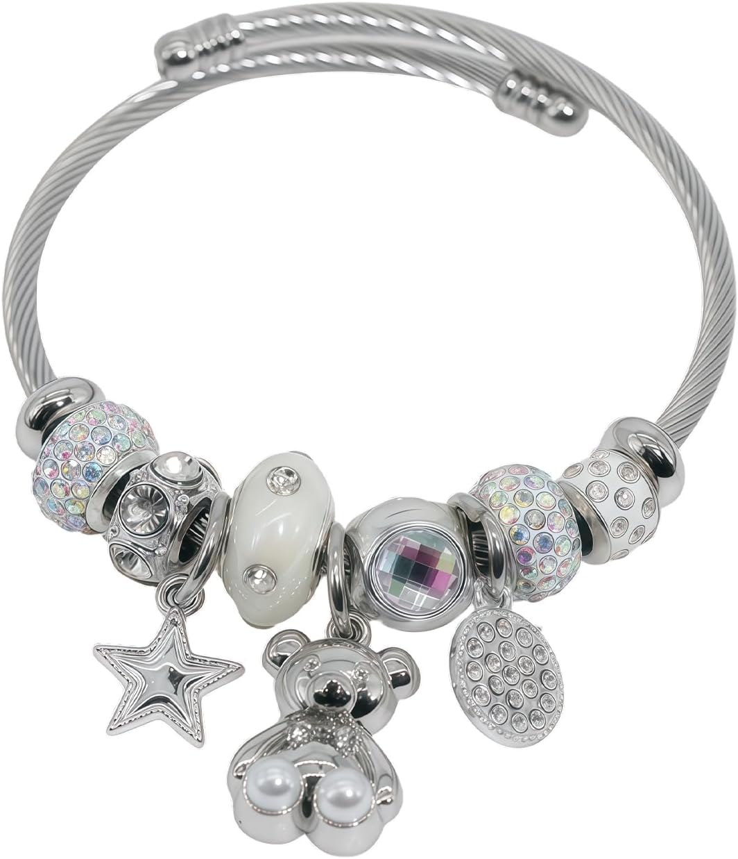 IUULOB Silver Women Bracelets - Adjustable Charm Bracelets for Women Birthday Gifts Favors Titanium Steel Bracelet Bundle Jewelry Kit