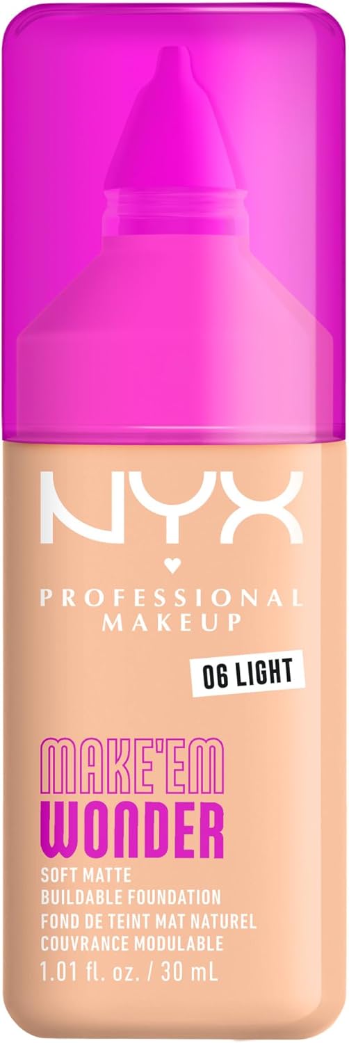 NYX Professional Makeup Make 'EM Wonder Foundation, 24H Soft Matte Foundation with Vitamin C and Hyaluronic Acid, Buildable Coverage, Shade: Light