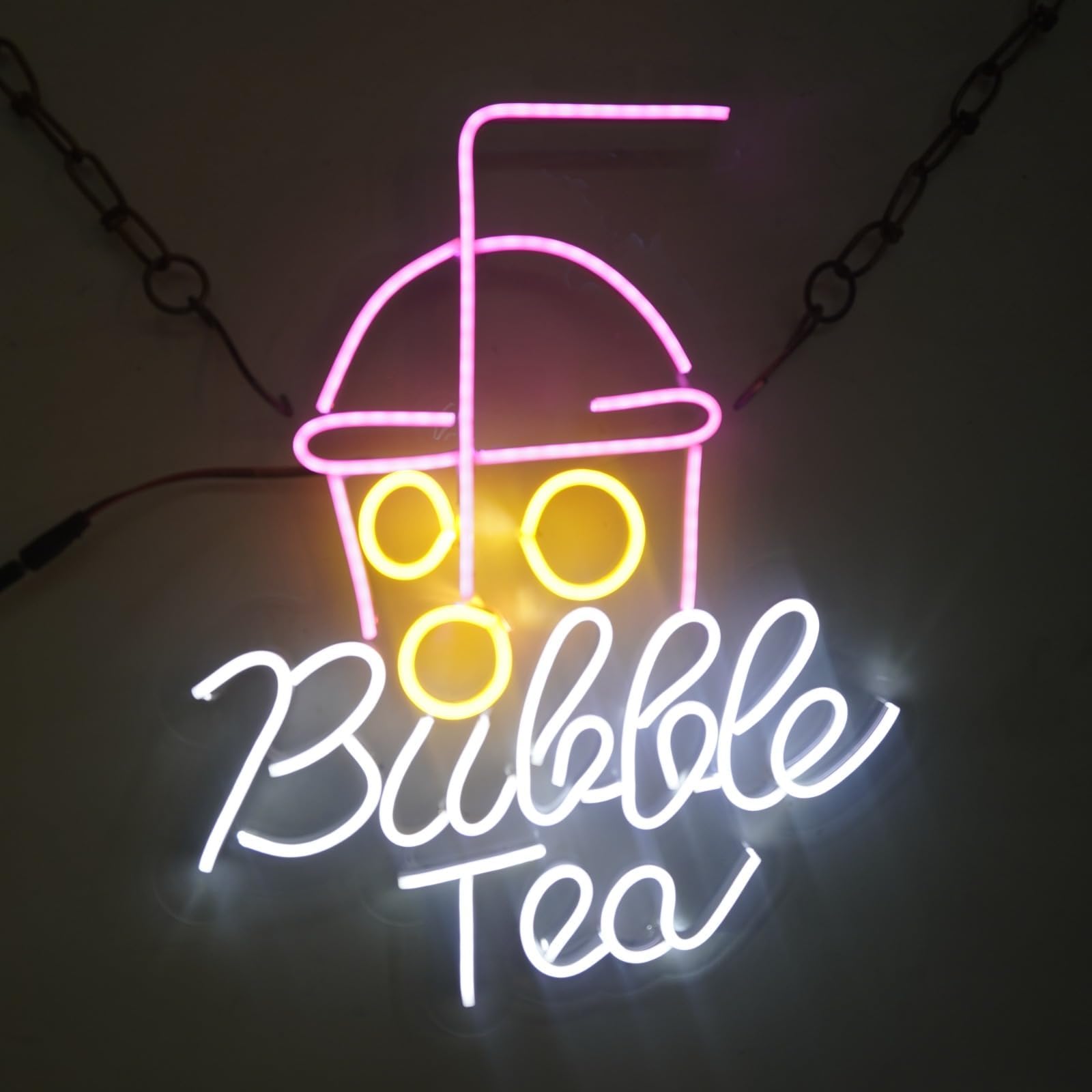 Wall Mitra Bubble Tea Neon Sign Board, LED Wall Light, Pink Yellow White Multi-Color, 12x18 Inch