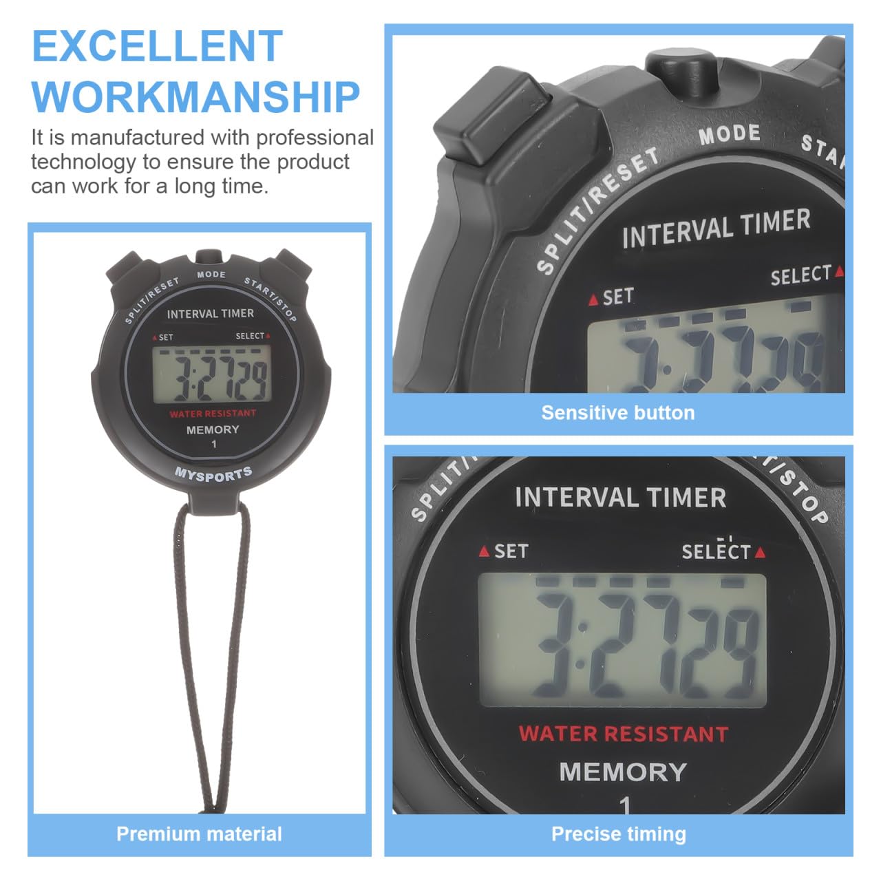 5 Pezzi Cronometro Elettronico per Sportivi Timer LCD Professionale per Corsa e Allenamento con Inclusa