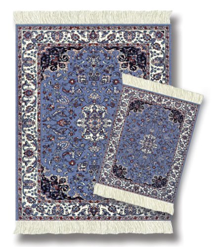 Lextra® (Contemporary Jaipur), MouseRug® & CoasterRug® Set, Blues, Ivory and Pink, 10.25" x 7.125", one MouseRug and one Matching CoasterRug