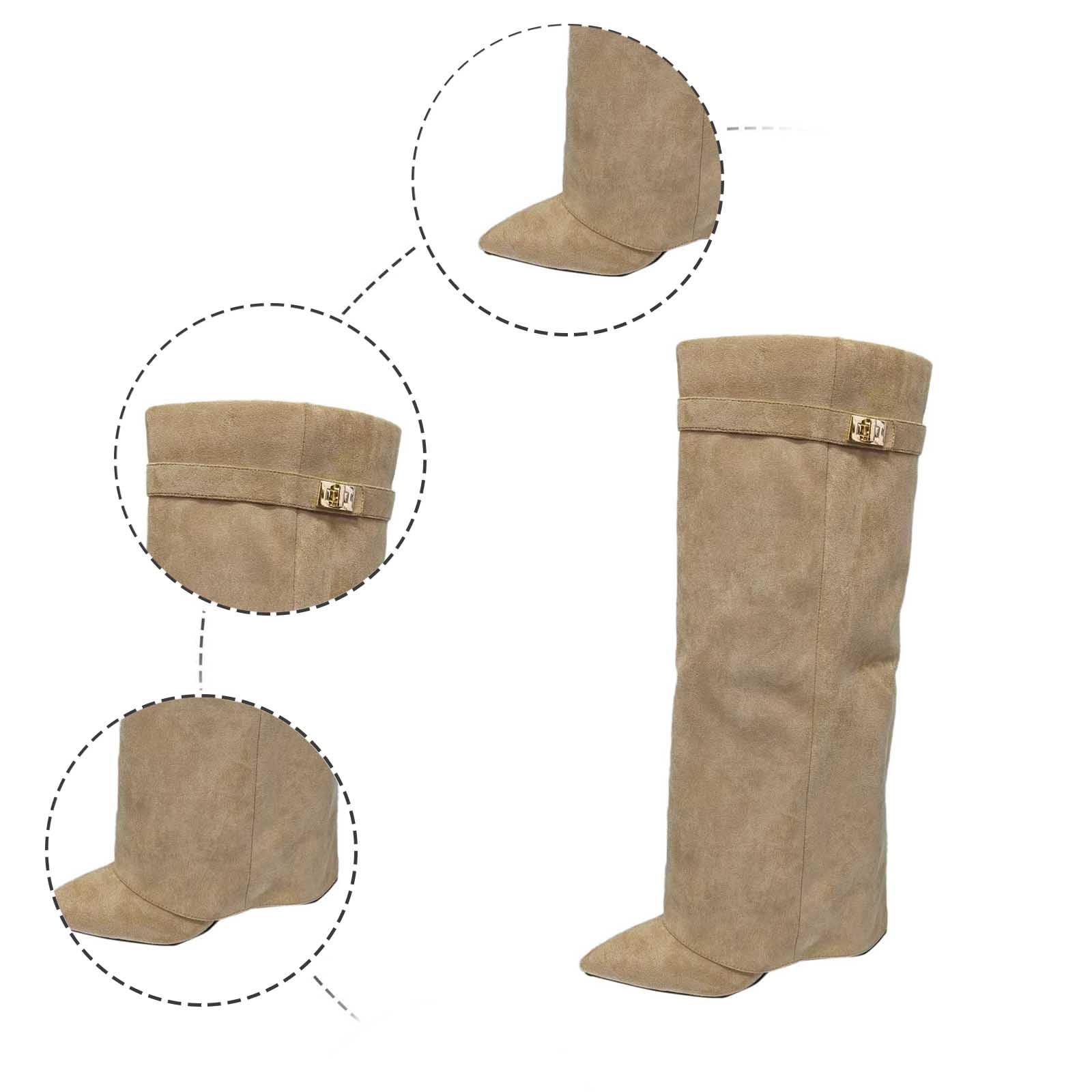 Overknees Stiefel Damen Shark Boots Schwarze Stiefe Slouchy Boot - Spitzer Zehenbereich Plateauabsatz Langschaft Knee High Boots Winter Warme Leder Mode Komfort Dressy Stiefel Kniestiefel Mittelalter