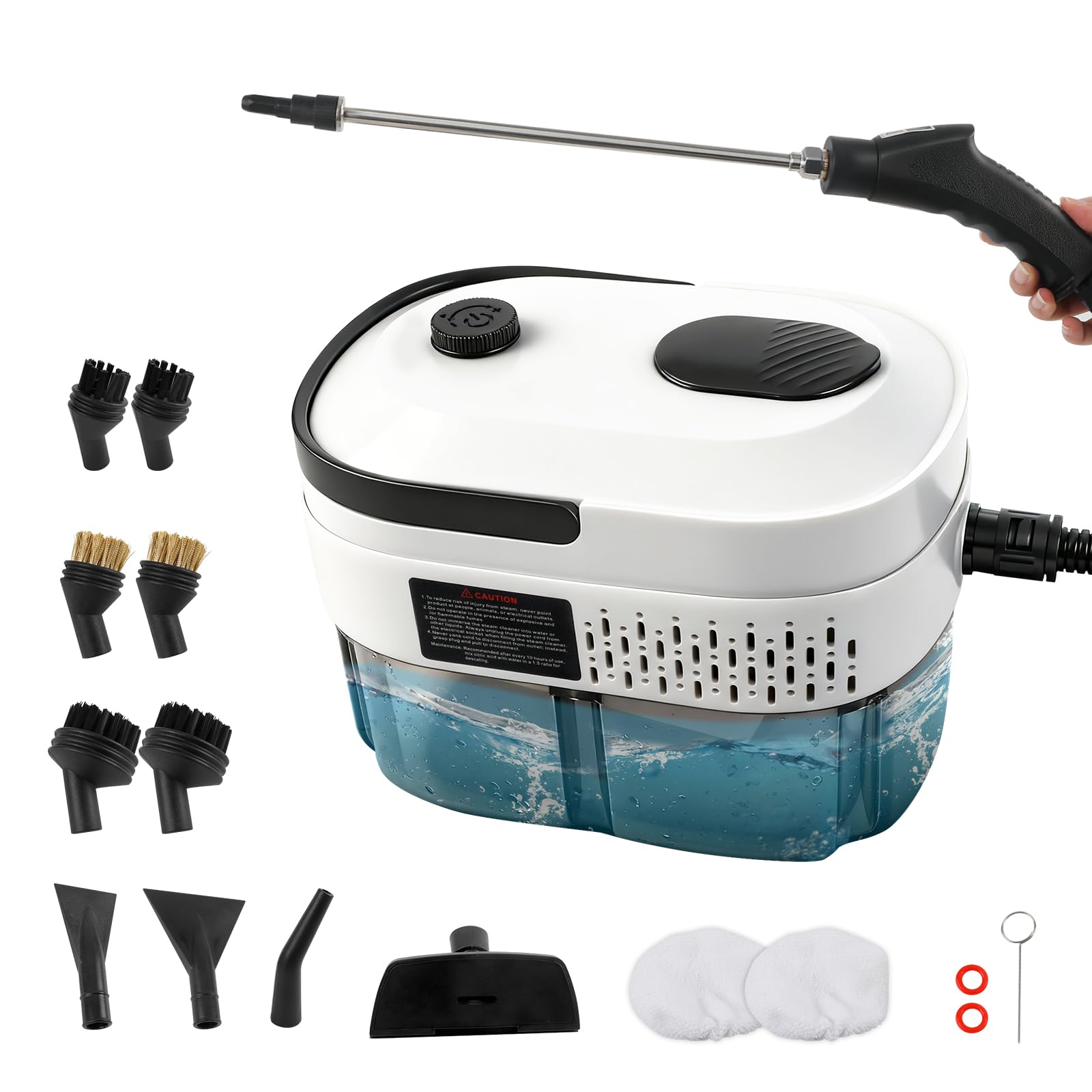 Limpiador a vapor manual 2500 W 1,4 L 12 accesorios 3 niveles de vapor