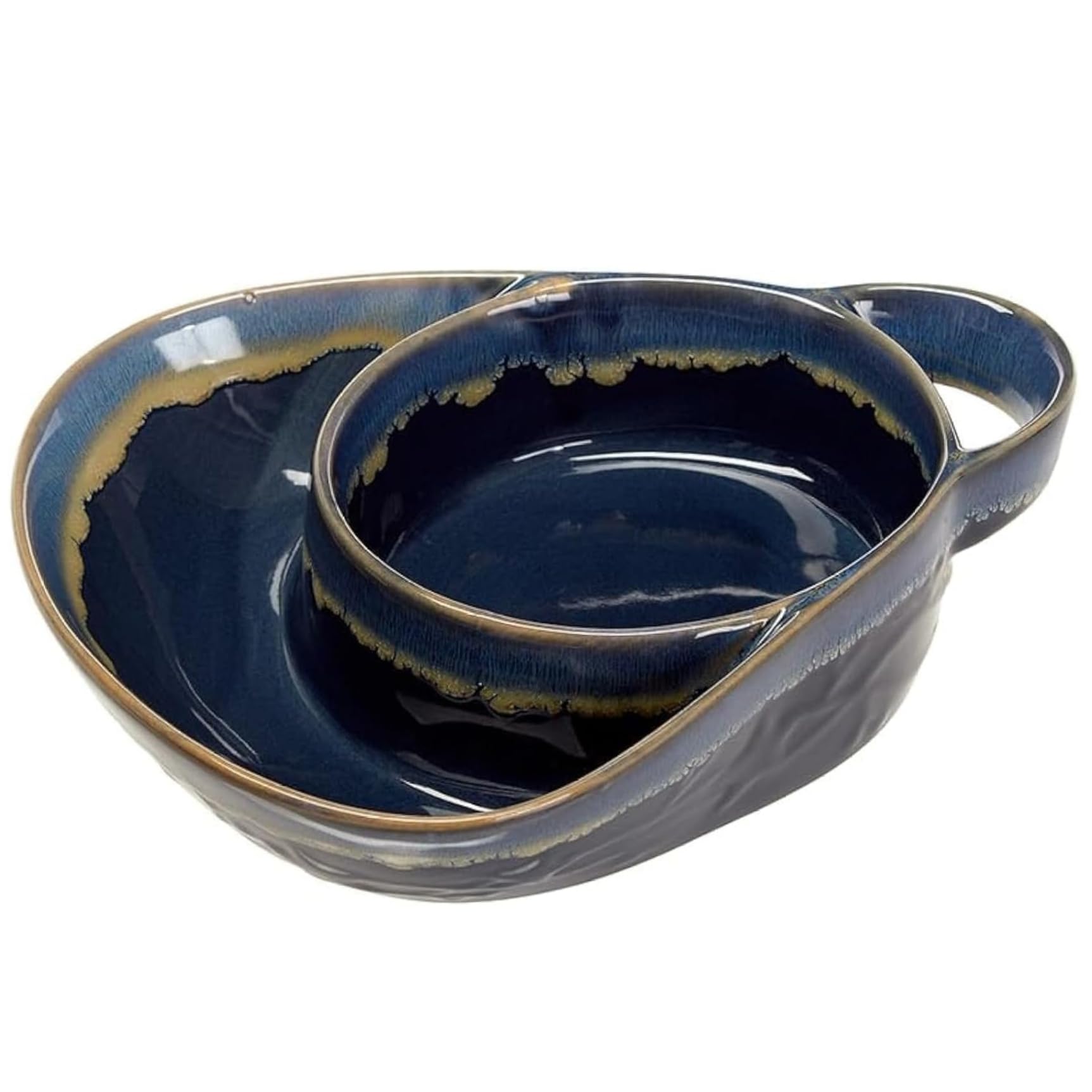 Licsaliwe Dark Blue Retro Ceramic Soup Bowls, Stoneware Dip Bowls With Handles For Dessert Salad And Side Dishes/8X7 Inch