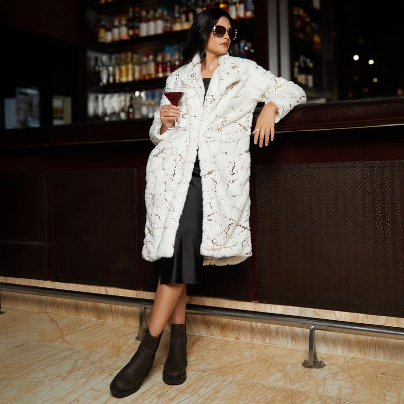 Image of PINACOLADA Women's Double-Breasted Fleece Long Coat for Casual Wear | Lapel Collar | Long Sleeve | Button Closure | Coat Crafted with Comfort Fit for Everyday Wear
