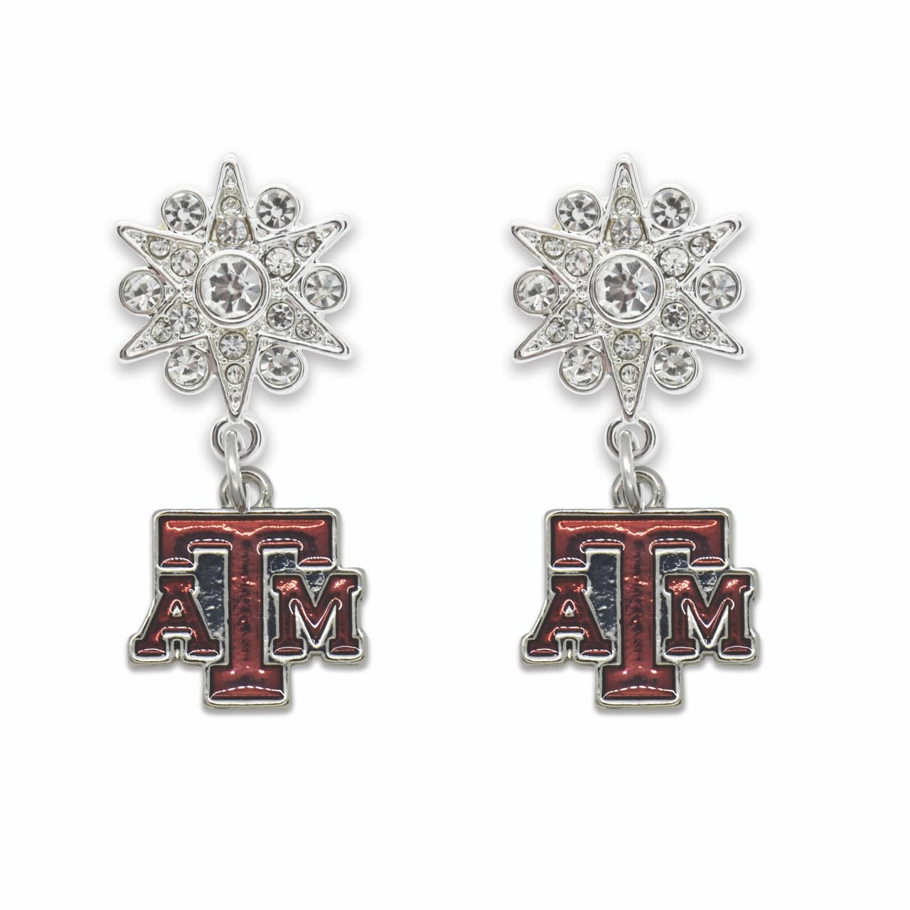 Texas A&M Aggies Grace Crystal Starburst Dangle Post Earrings, Silver, Officially Licensed TAMU