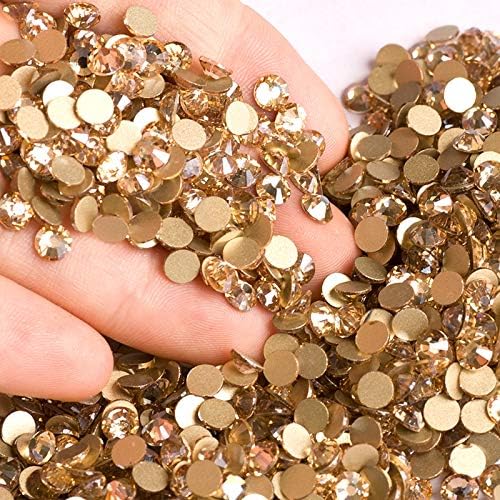 DS-13202 2058NoHF GSHA Non Fix Rhinestone Flatback Crystals Nail Glass Stones Glue-On Gold Strass for Clothes - (Type: Golden Shadow/Size: SS10 1440Pcs)