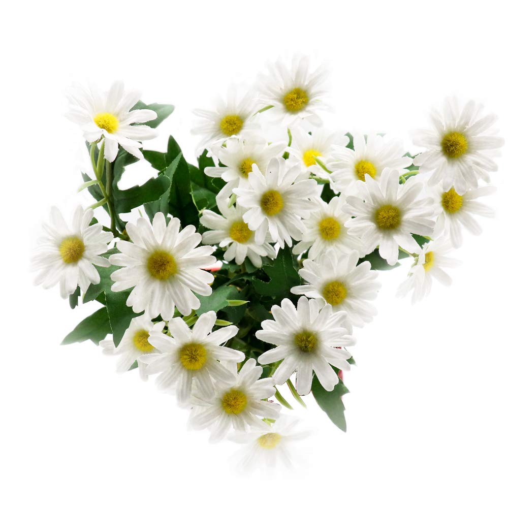 CCUCKY2 Bouquets Artificial Daisy Flowers 24 Heads Each, Rural Style Simulation Plastic Colorfast Flowers for Table Window Balcony Home Decor (White)