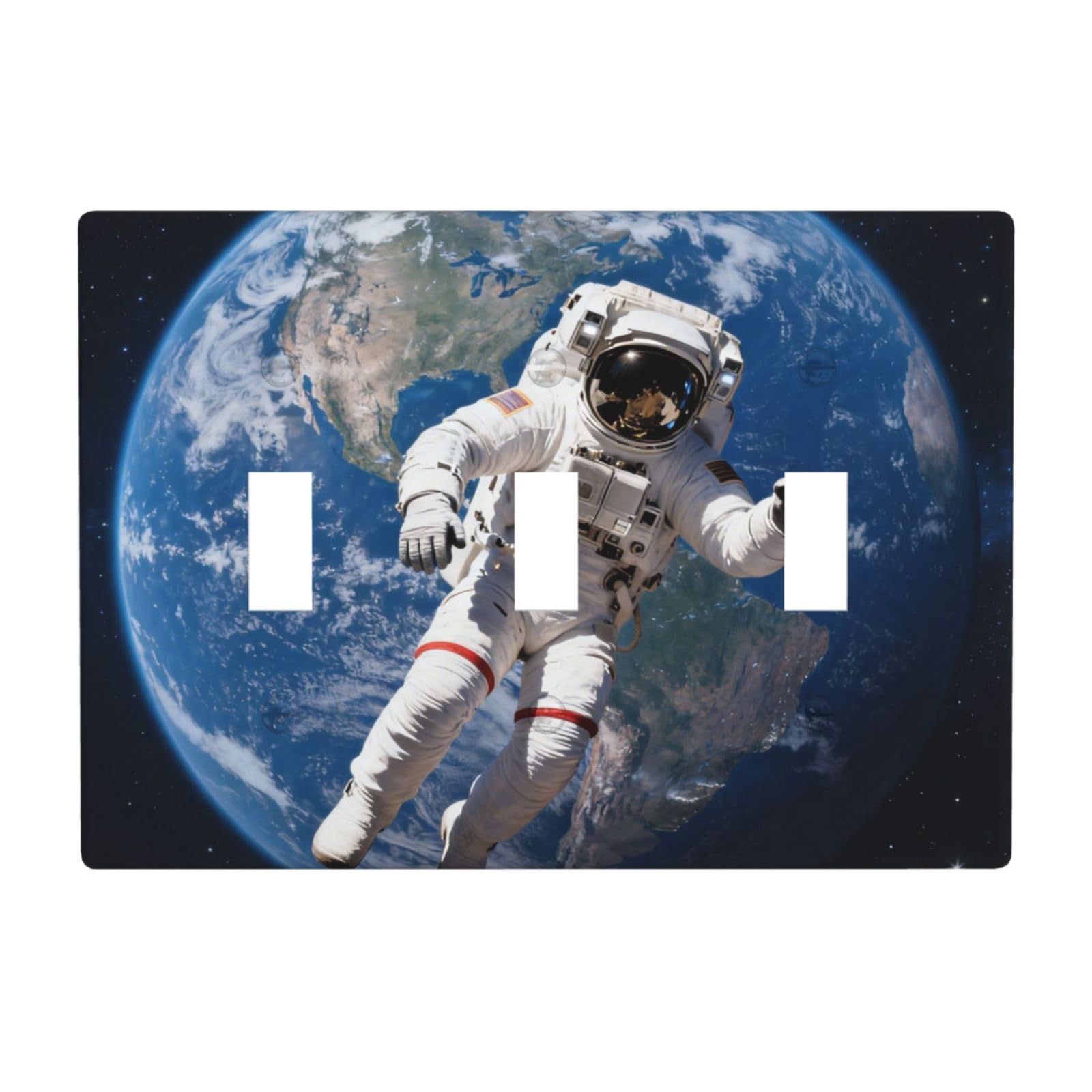Astronaut Floating Space 3 Gang Switch Plate Cover-Unbreakable Polycarbonate Wall Plate, Heat Resistant Toggle Switch Decor for Home