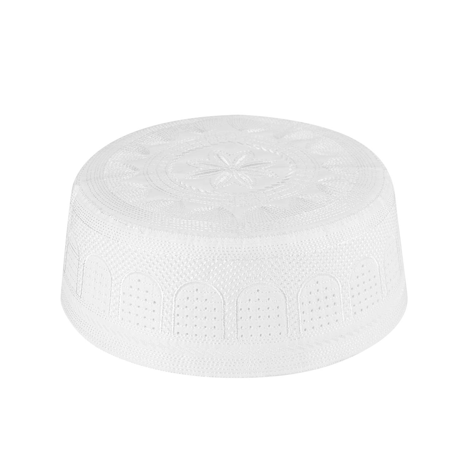 IBLUELOVERMuslim Prayer Hat Men Islam Kufi Headware Prayer Cap Indian Topi Round Cap Arabic Turkish Beanie Hat Embroidery Skull Cap Ramadan Pray Eid Gift 59cm