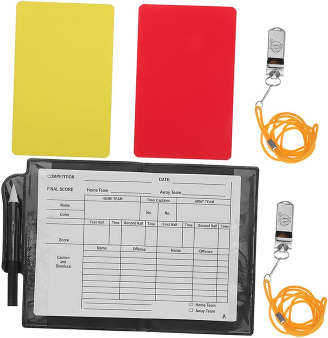 Football Referee Kit with Red Yellow Cards, Pen, Notepad, 2 Whistles