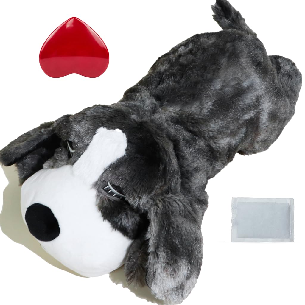 vocheer Puppy Heartbeat Toy, Dog Anxiety Relief Calming Aid Puppy Heartbeat Stuffed Animal Behavioral Training Sleep Aid Comfort Soother Plush Toy for Puppies Dogs Cats (Grey) - grey