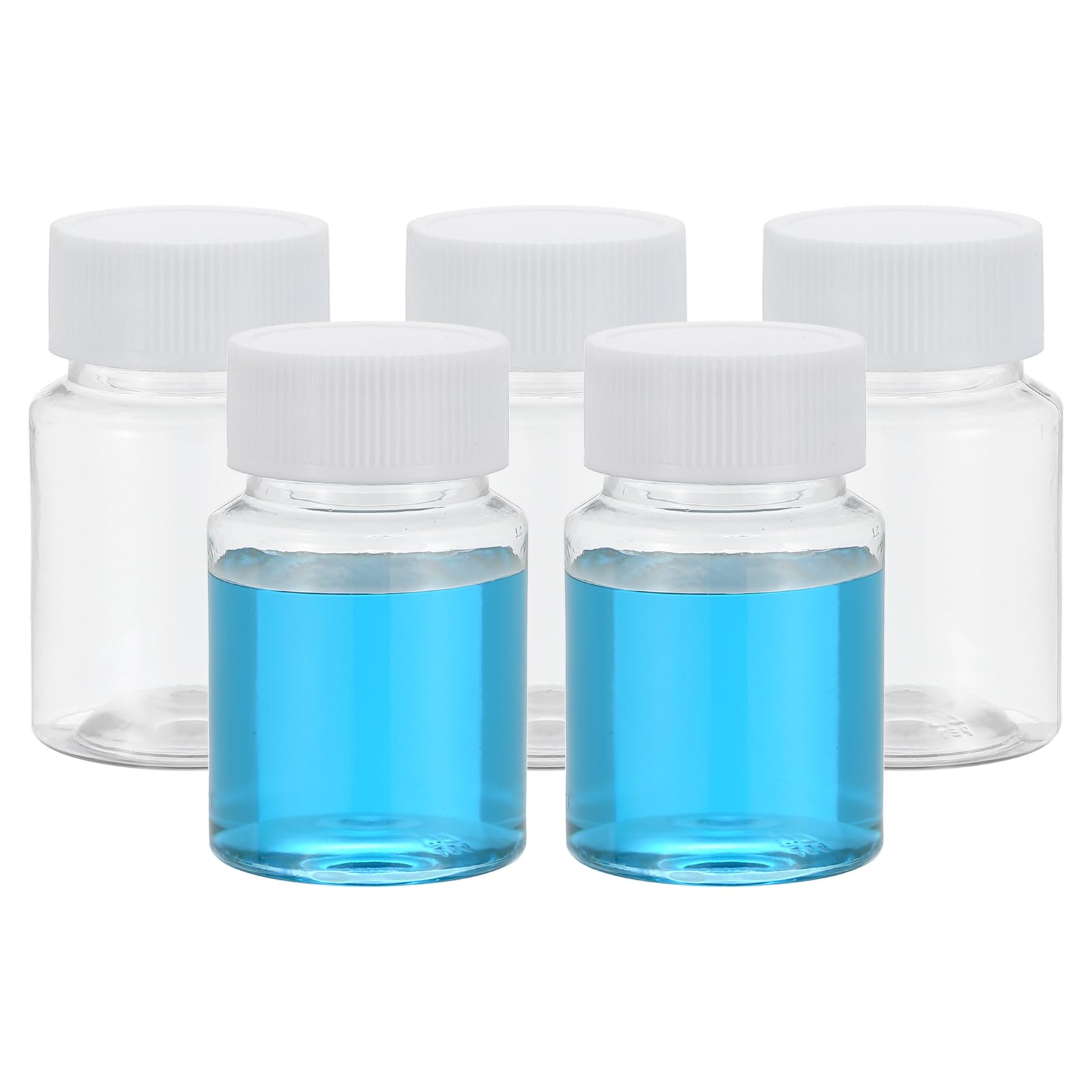 PATIKIL 5pz Boccette da 50 Ml per Reagenti, Bottiglie Tondo a Bocca Larga in Pet con Tappo a Vite per Acqua Laboratorio Sigillo Conservazione Campioni Solidi, Trasparenti