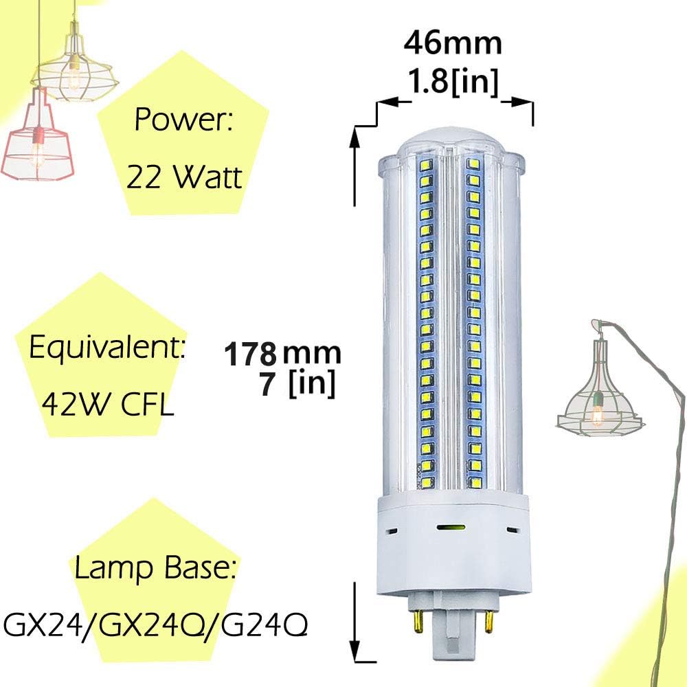 Up To 40% OFF Luxvista GX24Q LED Bulb 22 Watt G24q 4 Pin Base PL Lamp - 42 Watt CFL GX24 Replacement Light Bulbs Warm White PL-C Retrofit Corn Bulb, Remove/Bypass Ballast