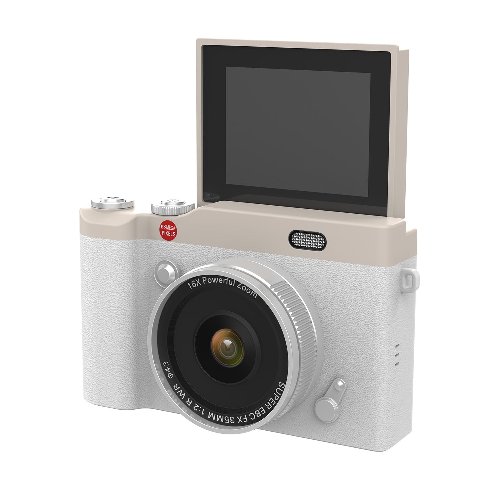 Digital Camera, 1080P 68MP HD Compact Camera with 2.4" Flip Screen, 16X Digital Zoom, AF Autofocus, OTG Photo Output, for Photography Vlogging (White)-image-7