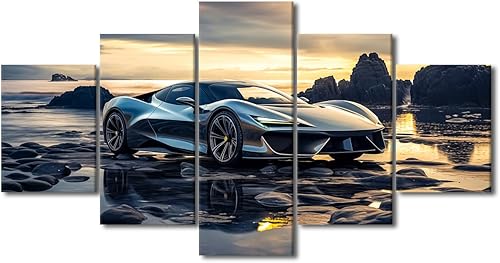 Miniatura 44 de TUMOVO Pintura retro para motocicletas, impresiones artísticas de motocicleta Cyberpunk, 5 piezas, lienzo, arte de pared, arte de pared Giclée,