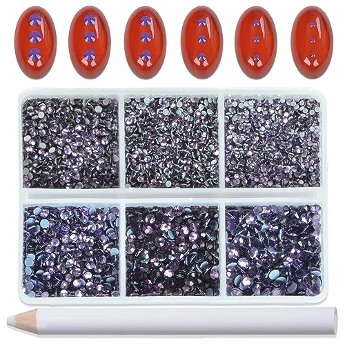 Image of Bymitel Hotfix Crystal Rhinestones Round Gems for Crafts,Mixed 6 Sizes with Wax Pencil Kit, Tazanite1.3-3.2mm(SS3-SS12 /8000pcs)