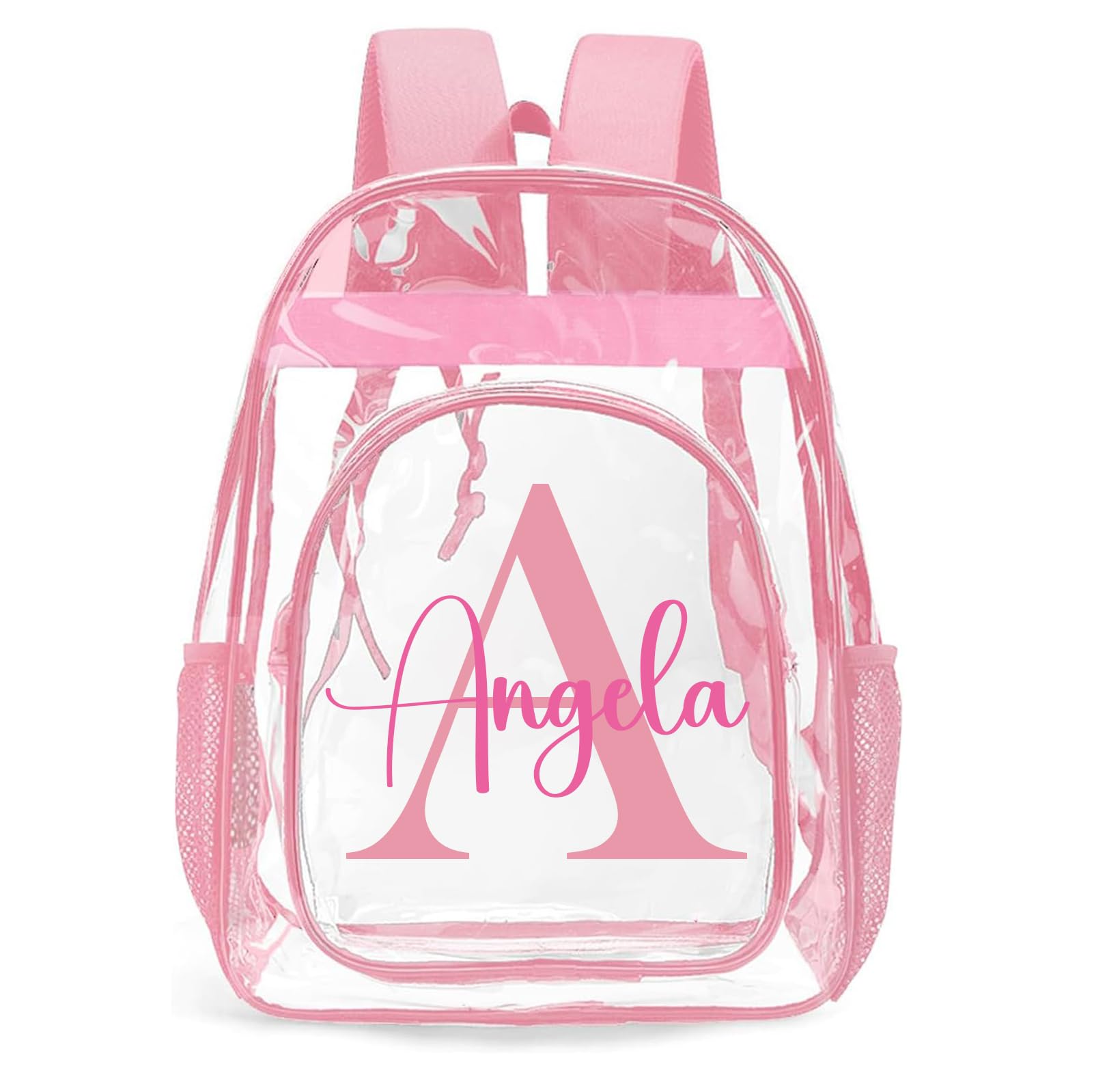 UJDUYSD Personalized Clear Backpacks with Name, Custom Letter Clear Backpack for Gifts, with Reinforced Strap & Large Capacity PVC Transparent
