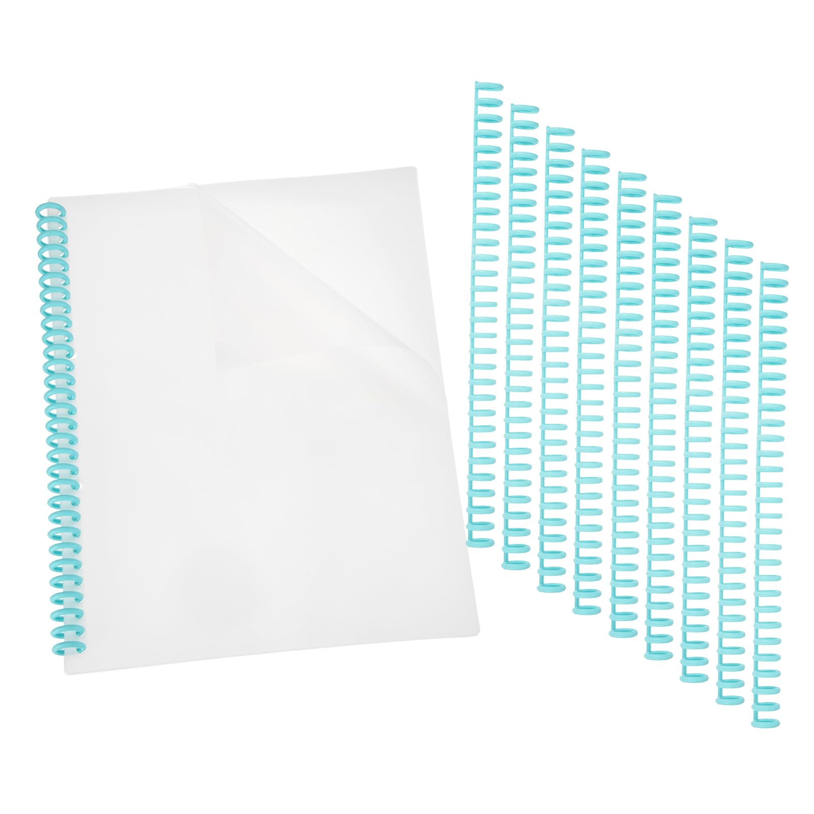 PATIKIL 20Pcs Presentation Binding Covers, Pre-Punched A4 12 x 9" Cover and 10Pcs 12mm (1/2") Plastic 30 Ring Binding Spines Combs Kit for Book Office Supplies, Blue