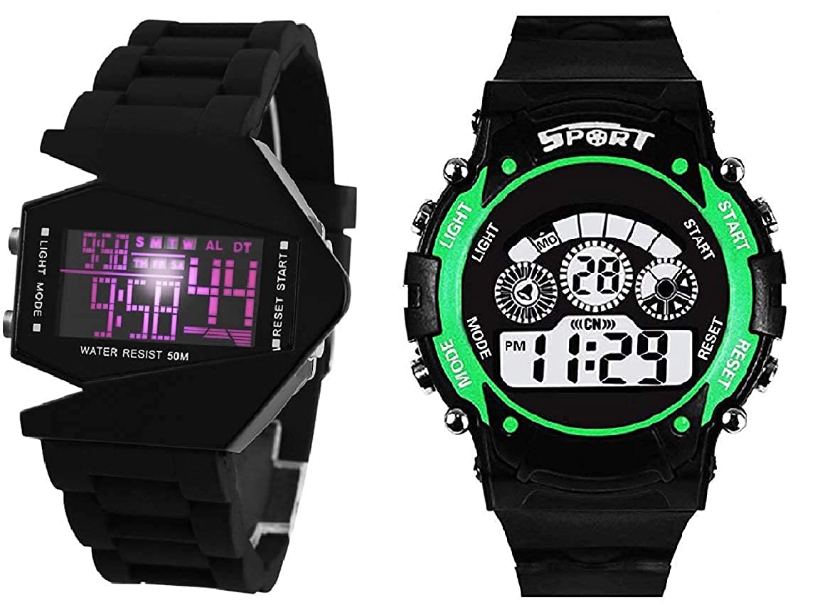 Emartos Digital Unisex-Child Watch (Multicolored Dial, Black Colored Strap) (Pack of 2) (Green) (B09CDTC16M) Amazon Price History, Amazon Price Tracker