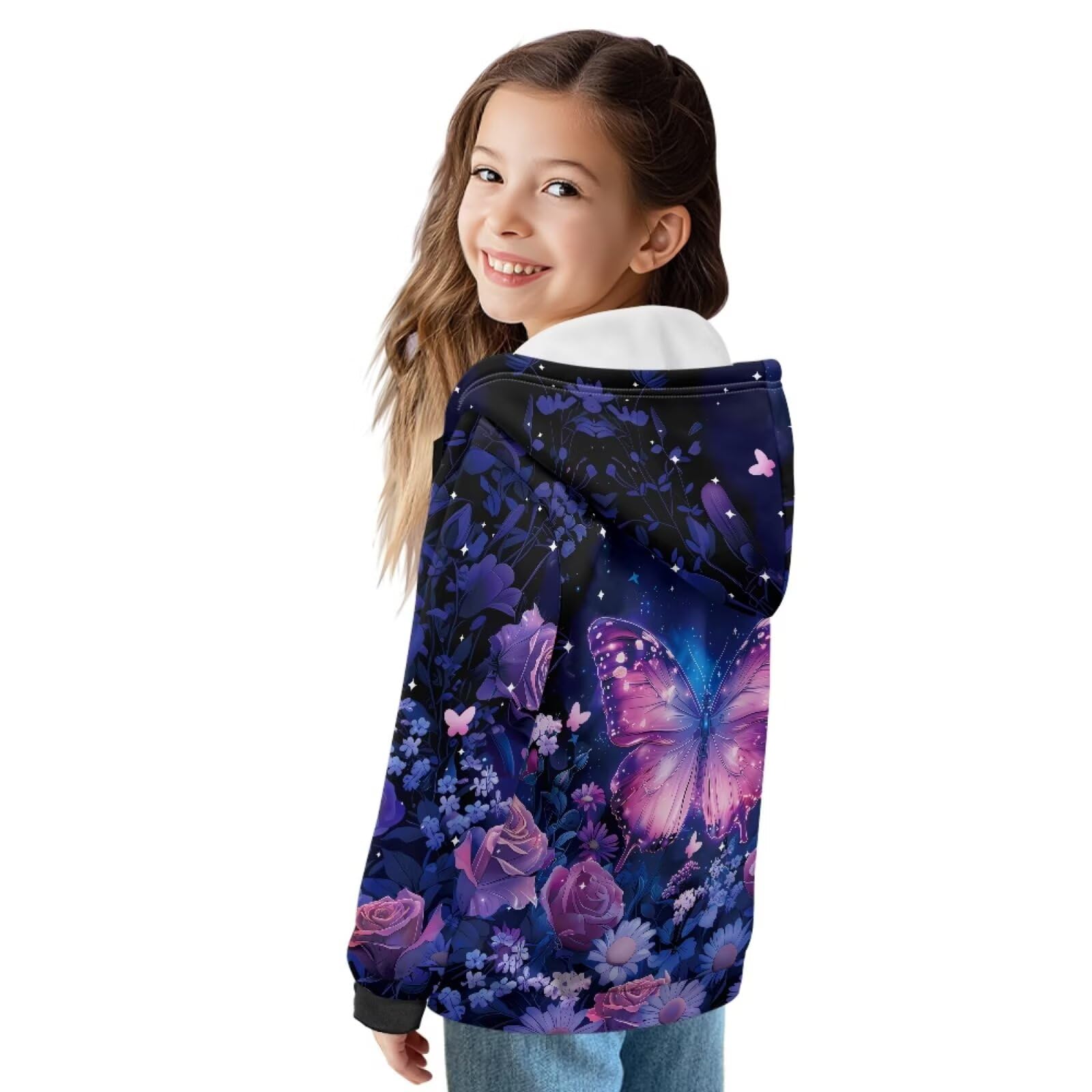 Sudadera de manga larga con capucha y cremallera frontal para niñas, chaqueta de forro polar con bolsillos, ropa de otoño e invierno