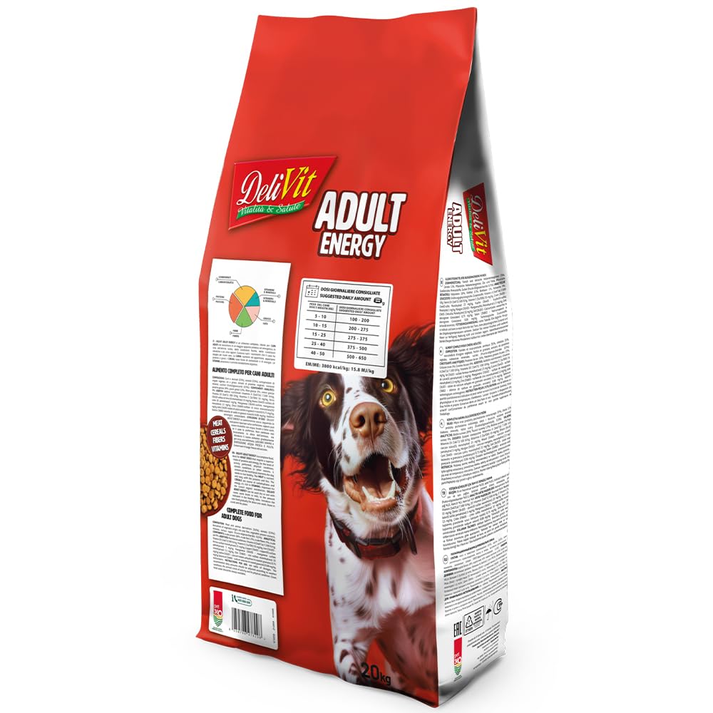 Crocchette per Cani Adulti Attivi – Alta Energia e Proteine – Delivit Adult Energy – 40 kg (2 confezioni da 20 kg) – Made in Italy