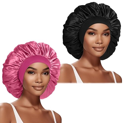 Miniatura 7 de Eatra - Gorro de satén grande para el cabello, gorro de seda de 17 pulgadas para dormir, gorro de seda jumbo para mujer, trenzas de cabello rizado,