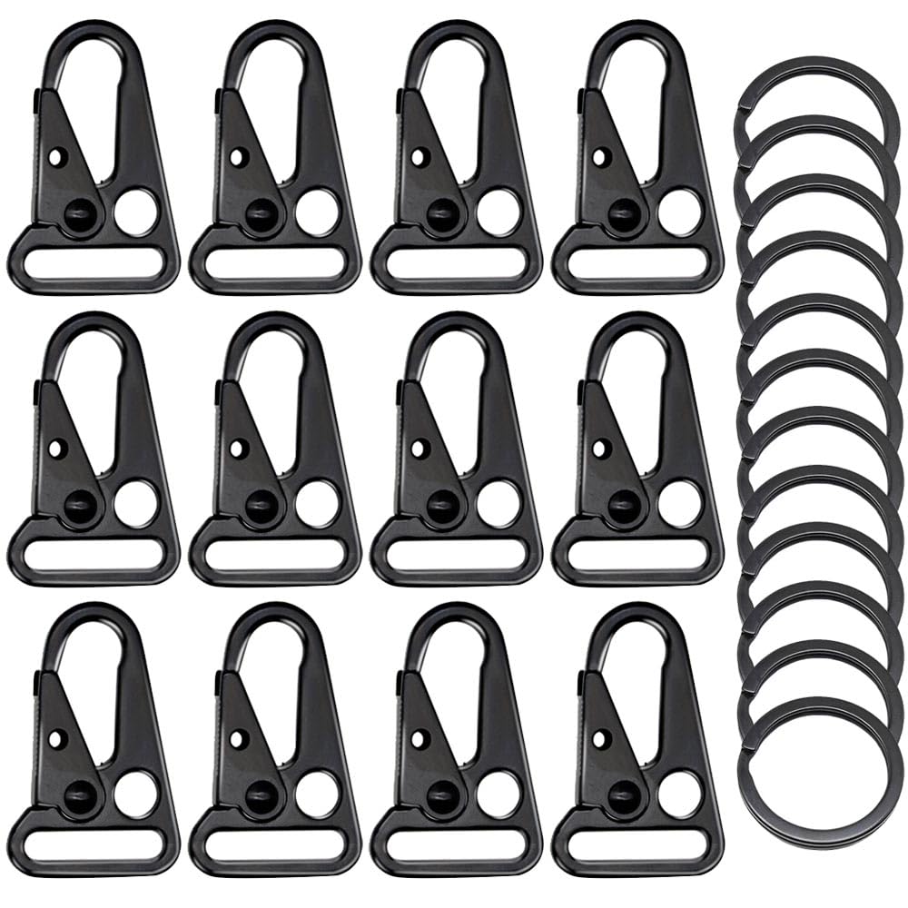 1 Inch Enlarged Mouth Clip Sling Clasp Hook for Keychain Snap Hooks Outdoor Bag Backpack Tactical Carabiners (Black 12 Pack)
